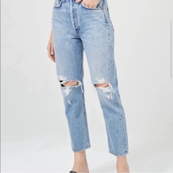 AGOLDE Riley High Rise Crop Distressed buttonfly Jeans 29 - Picture 4 of 10